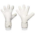 Pair of white Keeper iD goalkeeper gloves, palm and back view, available for personalisation